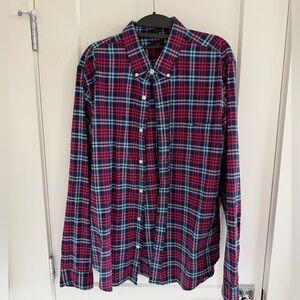 J.Crew Oxford Button-Down Plaid Shirt – Red/Navy/Teal – L